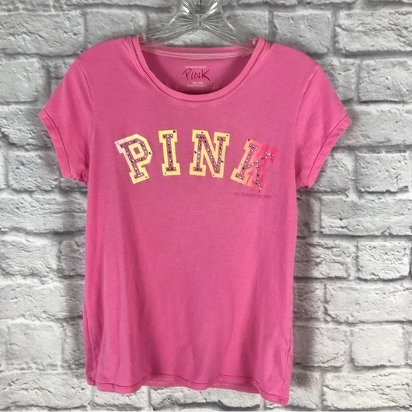 RARE‎ VINTAGE Y2K PINK Victoria’s Secret Ombré Graphic Rhinestones Tee - Picture 1 of 8